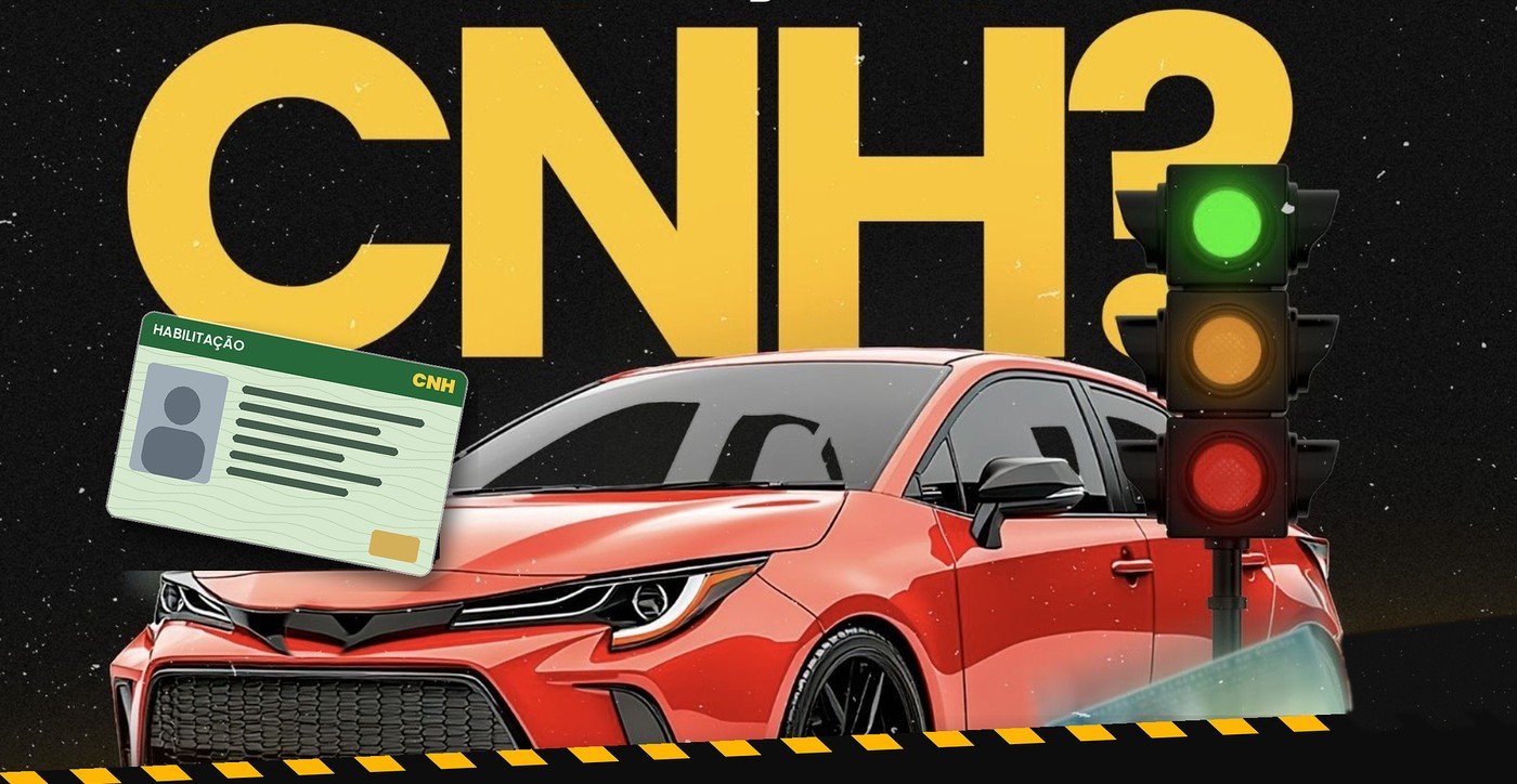 Carro vermelho, semáforo e CNH